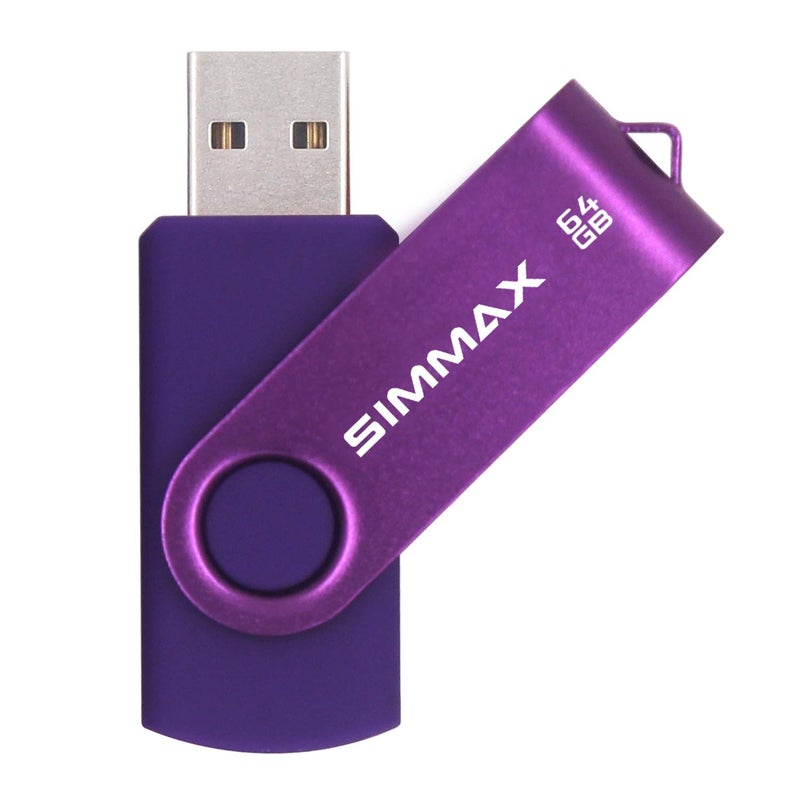 SIMMAX 64GB Memory Stick USB 2.0 Flash Drives Swivel Thumb Drive Pen Drive (64GB Purple) - Image 1